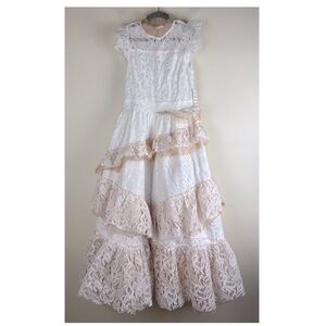 Joyfolie Prairie Cottagecore Eleanor Lace Tulle Maxi Dress White Orange Nude | 8